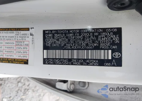 2009 Toyota Corolla из США, поврежденный, VIN JTDBL40EX9J016667